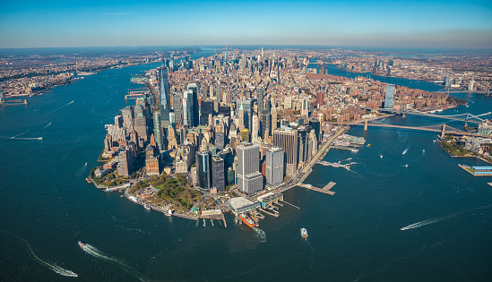 Manhattan skyline from a drone or helicopter